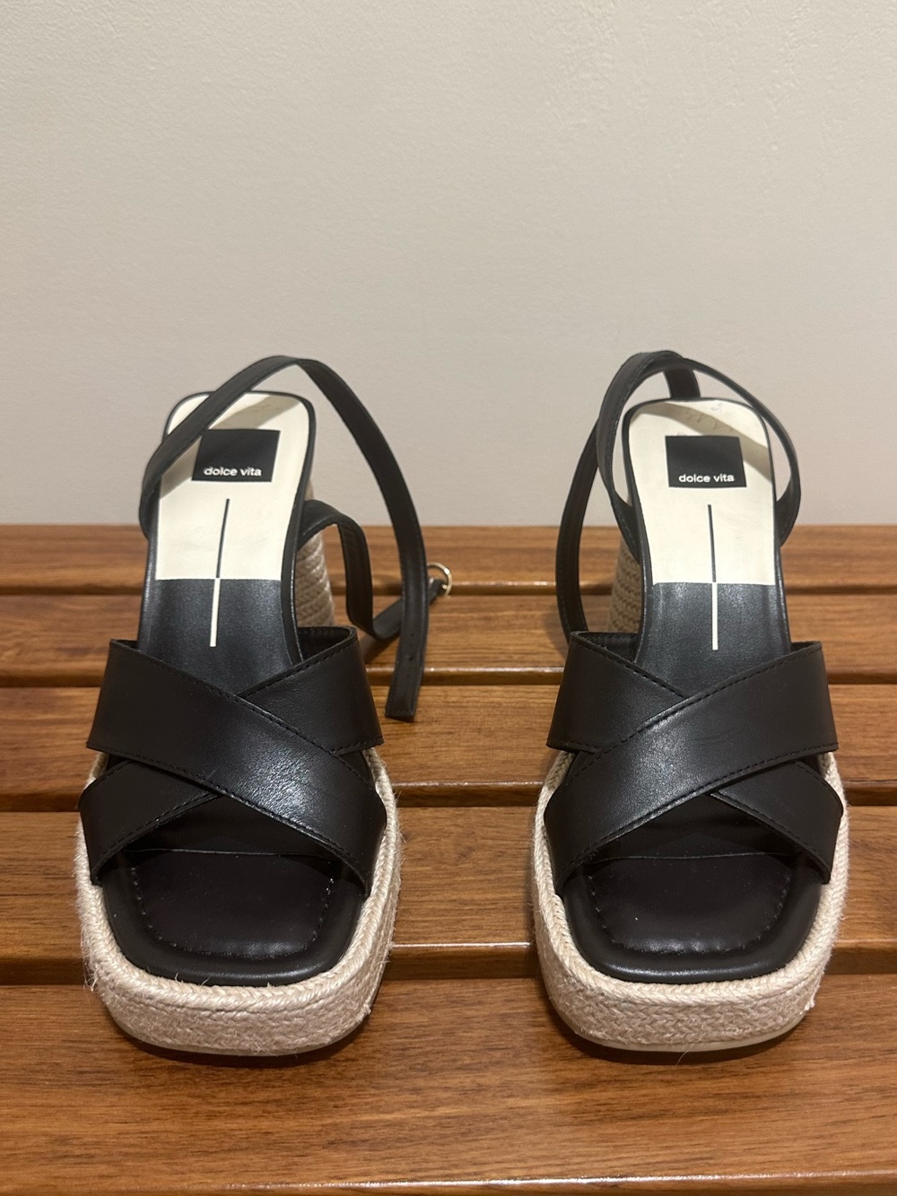 Dolce Vita Black Leather Espadrille Platform Sandals